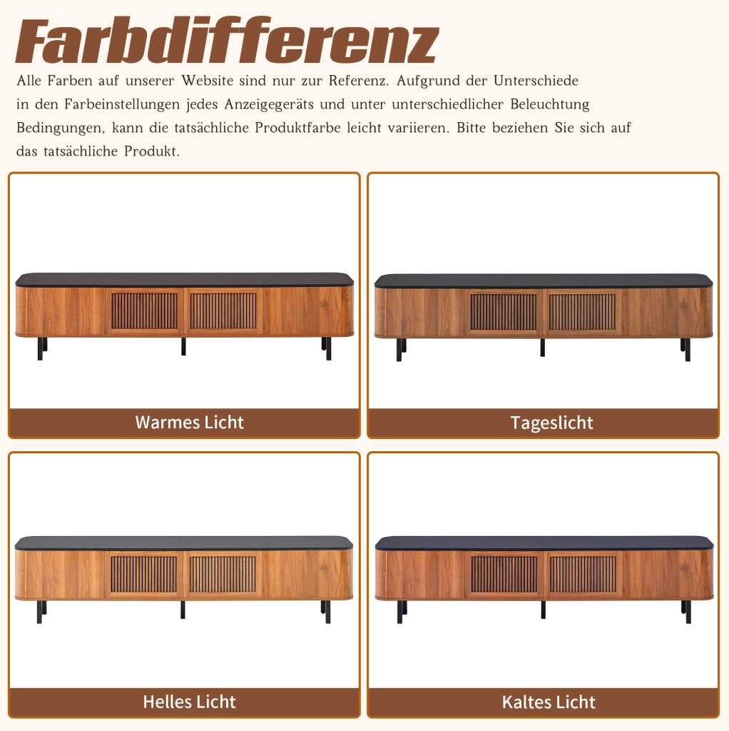 Mobile TV con contenitore 190x35x45 cm in MDF noce e nero, ante traforate