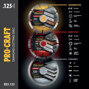Set di dischi diamantati Procraft DS3.125 (DS125/DR125/DC125), Ø 125 mm, 12250 giri/min