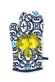 Guanto da forno con motivo Amalfi, 100% cotone, 32,5x16,5 cm, blu