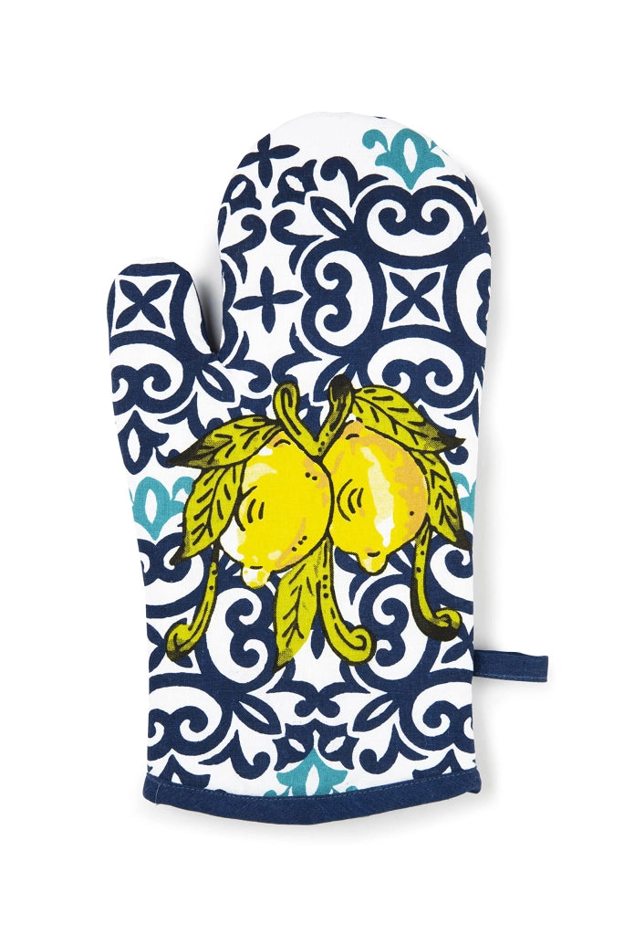 Guanto da forno con motivo Amalfi, 100% cotone, 32,5x16,5 cm, blu