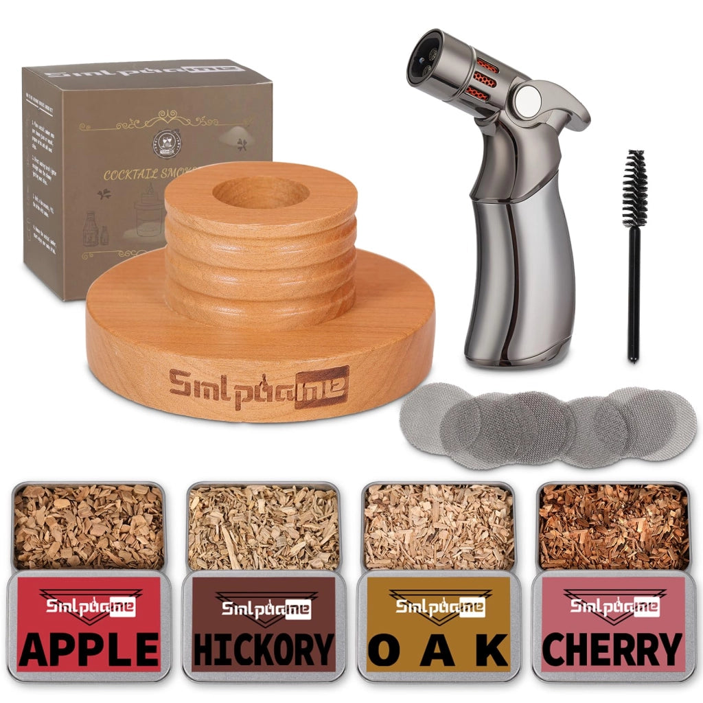 Set per cocktail con fumatore, completo di torcia, 4 tipi di legno, tra cui il ciliegio