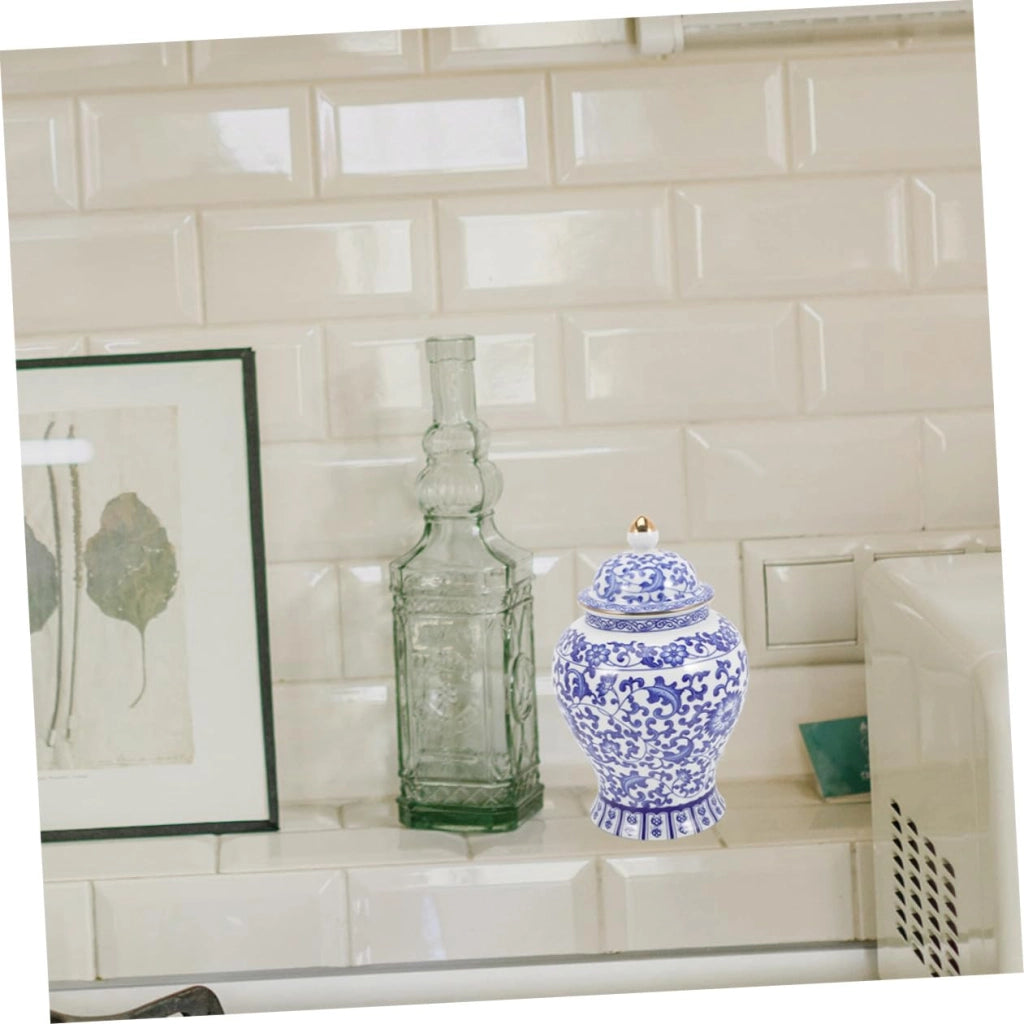 Contenitore per tè in Vetroceramica, 1300 ml, stile vintage, porcellana, con coperchio, bianco e blu