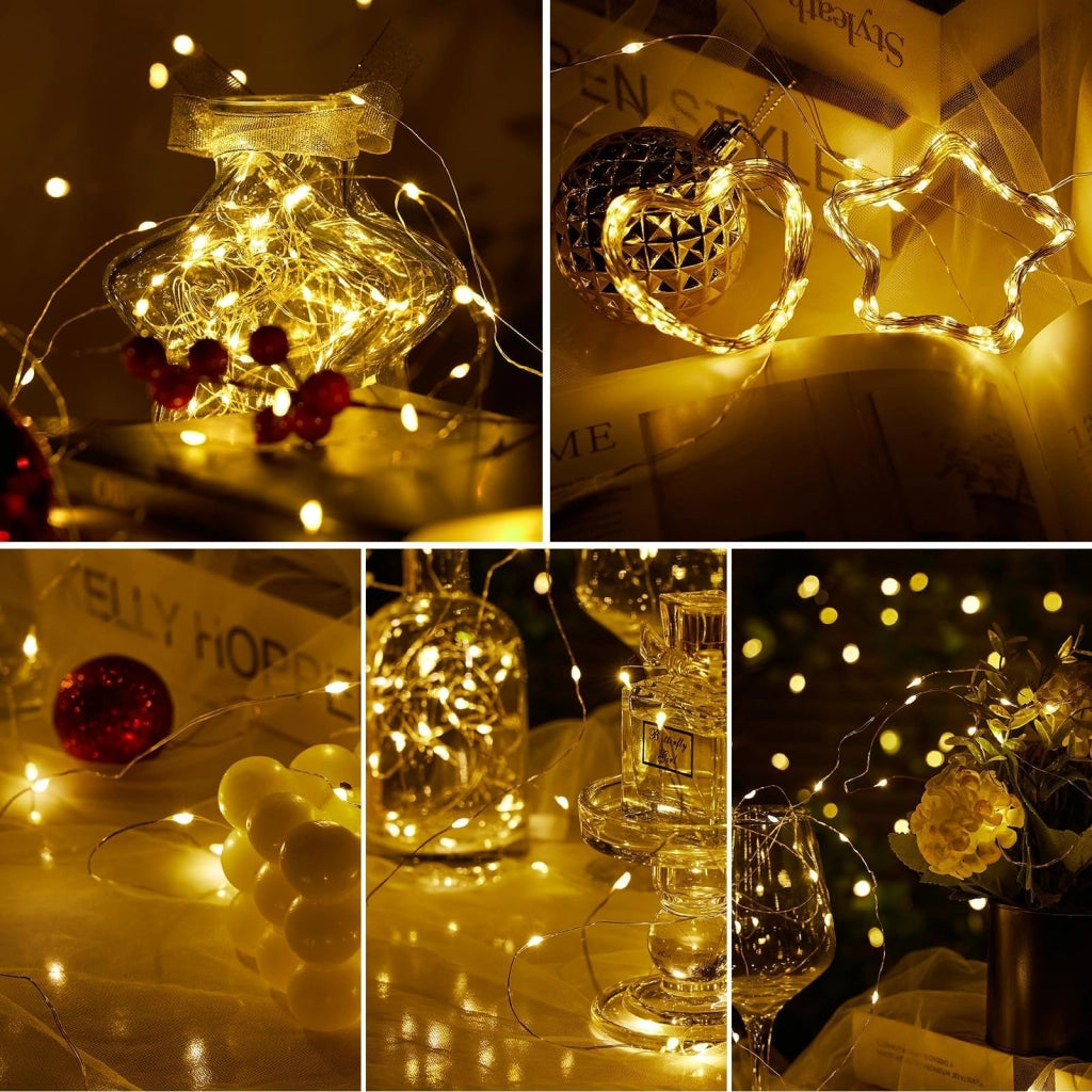 Catena luminosa a LED, lunghezza 3 metri, 30 LED, luce bianco caldo, con timer, grado di protezione IP65 (resistente all'acqua)