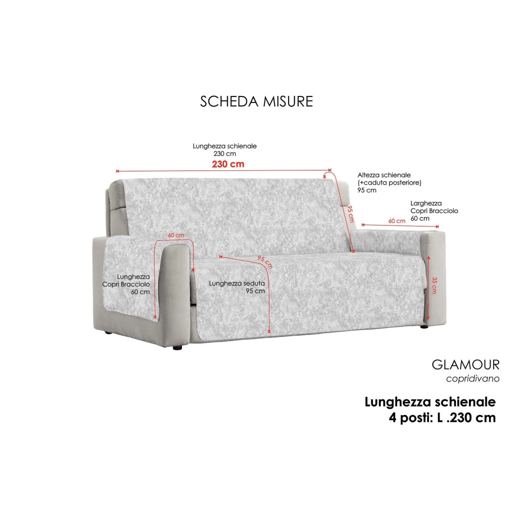 Copertura antimacchia per divano, modello Glamour, per 4 posti, colore bordeaux, 230 cm