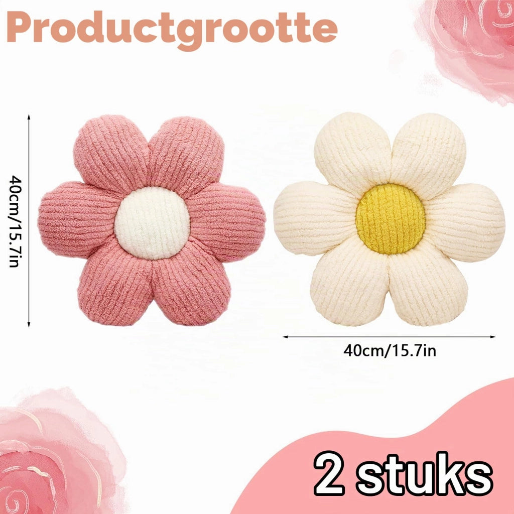 Set di 2 cuscini a forma di fiore, 40 cm, bianchi e rosa, morbidi, decorativi