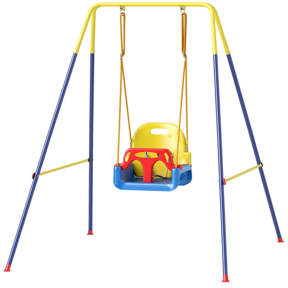 Altalena da giardino per bambini in acciaio e PP regolabile pieghevole con schienale blu 128x155x157 cm