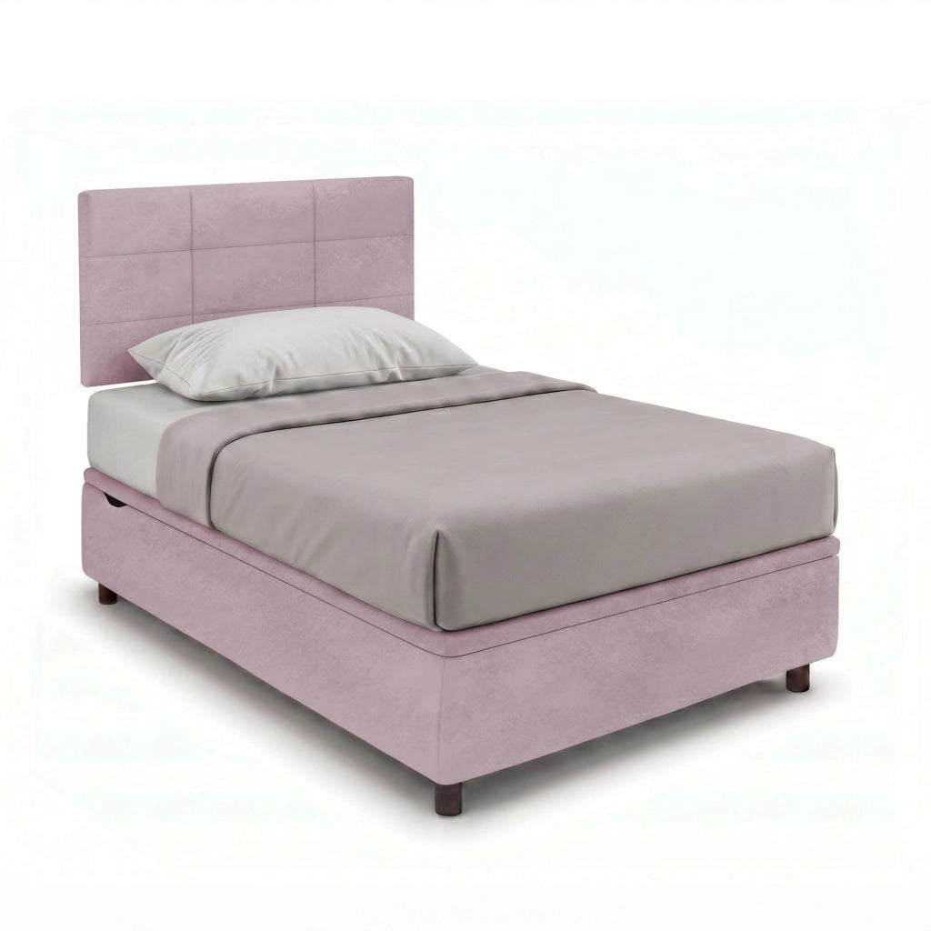 Letto Singolo Contenitore Imbottito 80x190 cm Microfibra Glicine BoxMax Testata Square