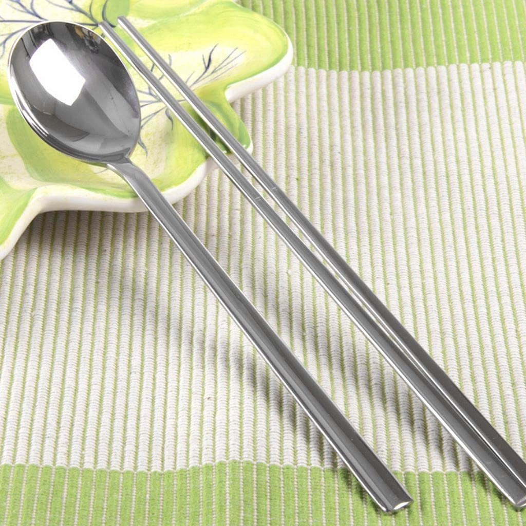 Set di bacchette in acciaio inossidabile, 2 paia + 2 cucchiai, stile coreano