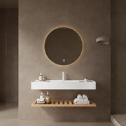 Mobile bagno sospeso 120 cm con lavabo acrilico bianco e ripiani effetto legno naturale
