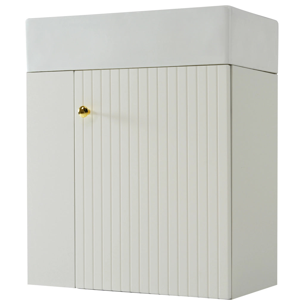 Mobile bagno sospeso bianco con lavabo in ceramica lucida 55 cm, design compatto per piccoli spazi