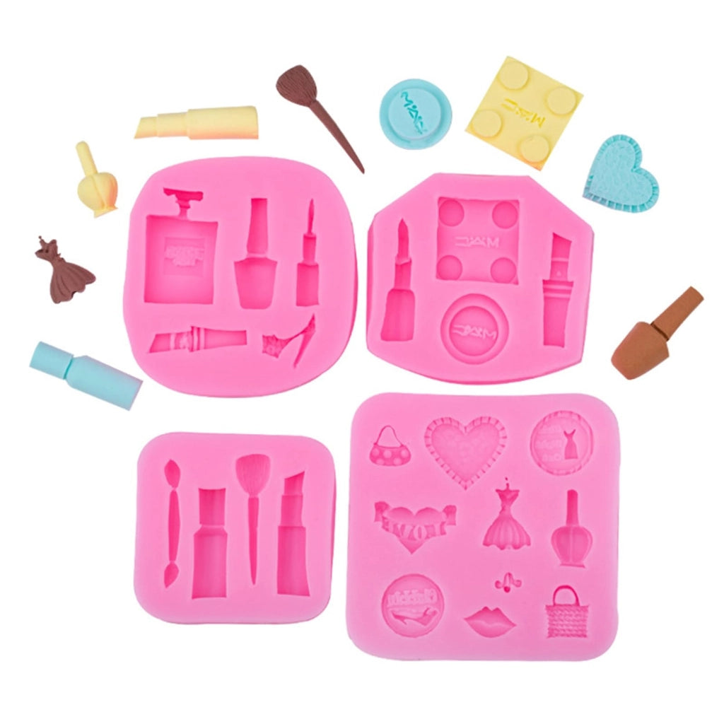 Stampi in silicone per torte, 4 modelli, ideali per decorazioni a tema trucco, rossetto e profumo