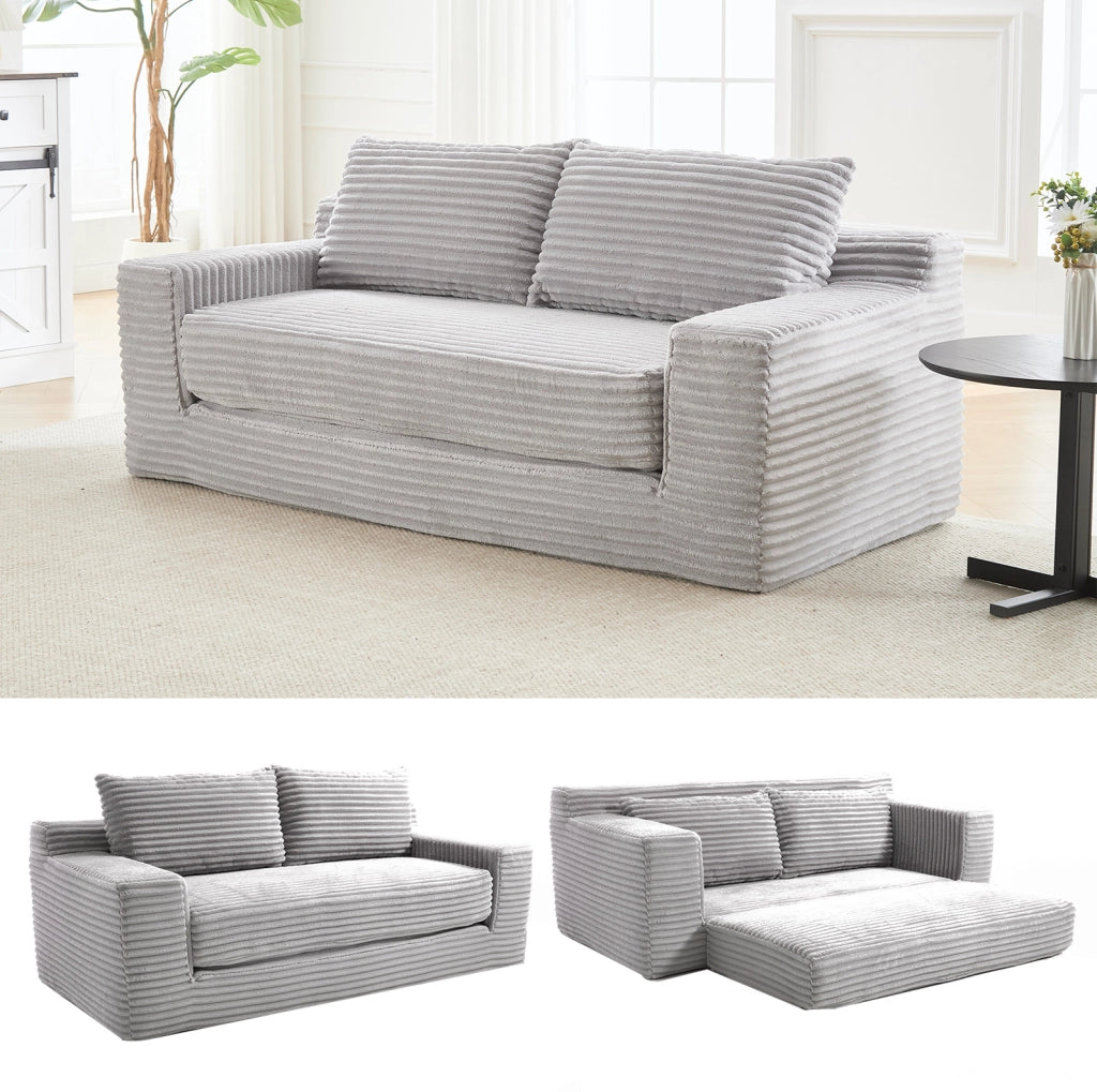Divano letto trasformabile 2 in 1 in velluto a coste grigio chiaro