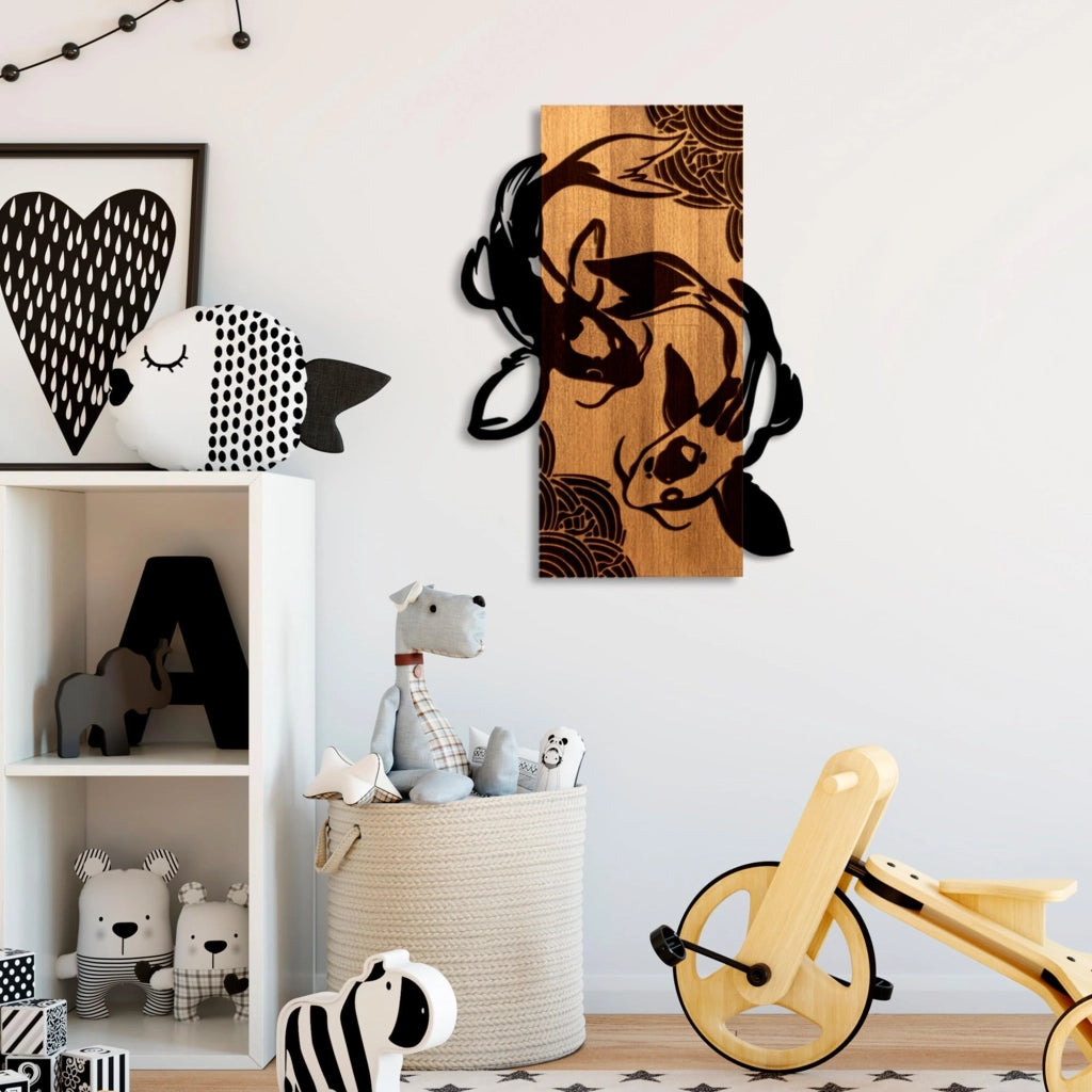 Accessorio in legno per bastone, noce/nero, 43x58x3 cm