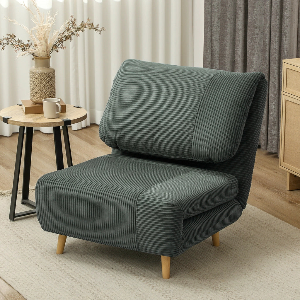 Poltrona letto pieghevole con schienale regolabile a 3 posizioni in poliestere verde 83 × 89 × 82 cm