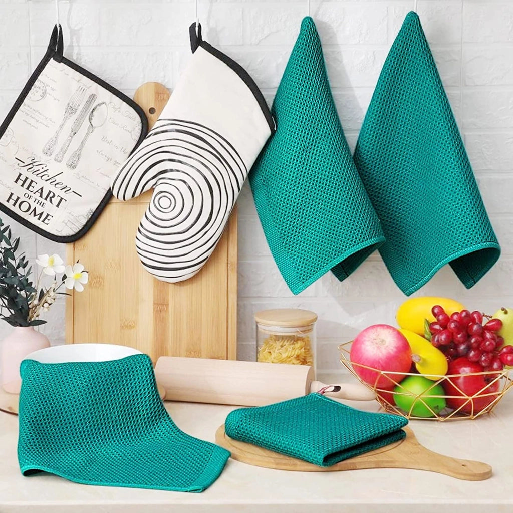 STROFINACCI da cucina in cotone verde scuro 34x35 cm, set da 4 o 6 pezzi