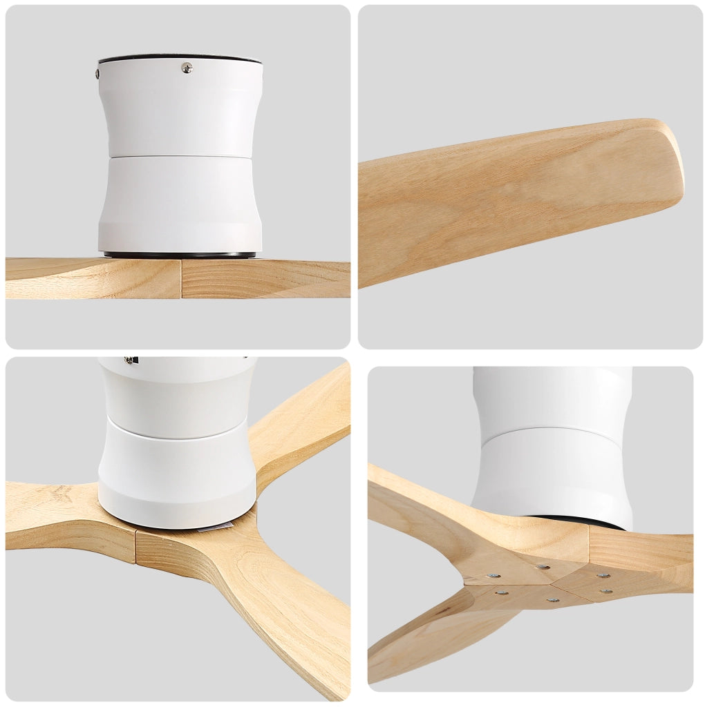 Ventilatore da soffitto da 52 pollici in legno massello bianco con telecomando e timer
