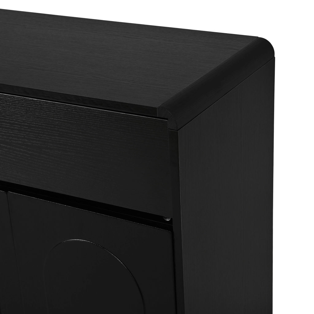 Credenza 140 × 38 × 89 cm con 4 ante e 2 cassetti in MDF e pannelli di particelle nera con ripiani regolabili