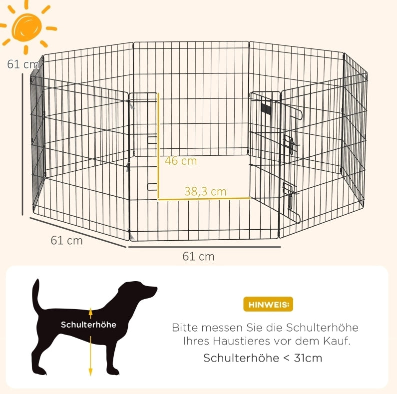 Recinto per cuccioli e cani piccoli 61 cm nero in metallo, con porta, interno/esterno