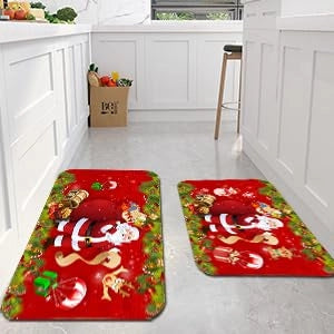 Tappetino da cucina a tema natalizio, antiscivolo, 100x100 cm, in poliestere