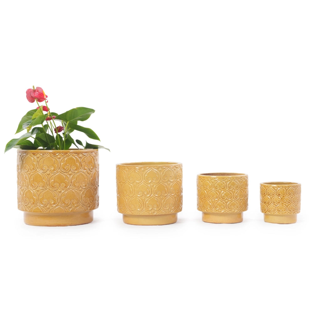 Vaso per piante in ceramica gialla Ø 24 cm con decoro a cuori