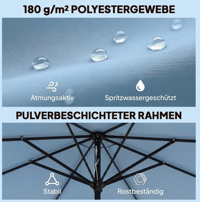 Ombrellone rotondo azzurro Ø 265 cm con mantovana e inclinazione