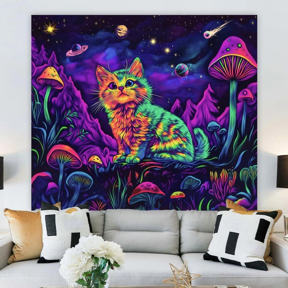 Tappeto da parete con motivo gatto, effetto luminescente, 150x130 cm
