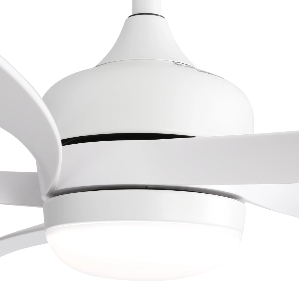 Ventilatore da soffitto da 42 pollici con luce LED dimmerabile; motore DC silenzioso e telecomando bianco