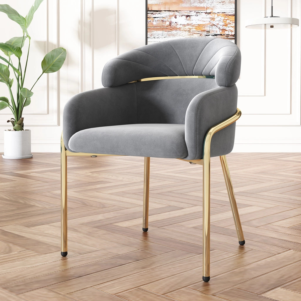 Set di 4 sedie da pranzo in velluto grigio con quattro gambe in metallo; per soggiorno e camera da letto