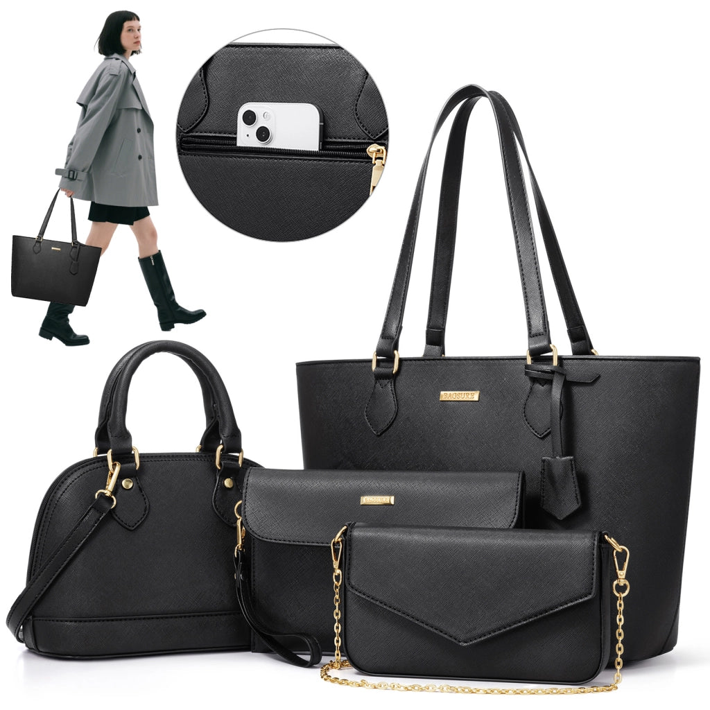Set 4 borse da donna in similpelle PU nere