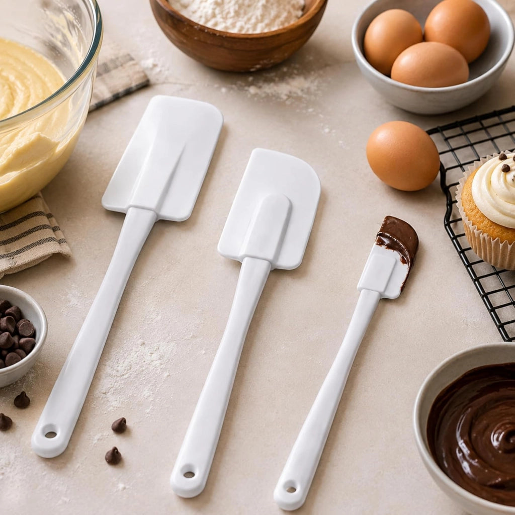 Set di 3 spatole in plastica resistente, lunghezza 24-25 cm, colore bianco