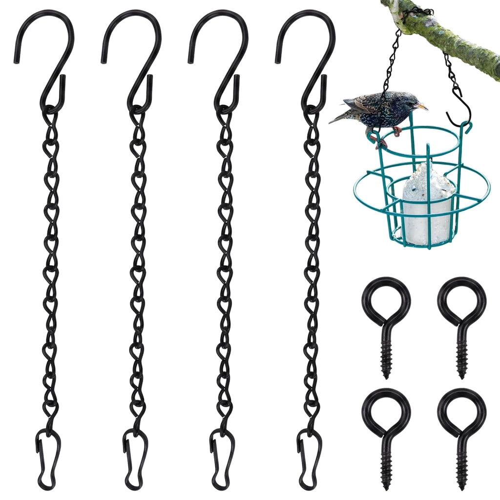 Set di 4 catene metalliche per appendere, lunghezza 24 cm, colore nero, con gancio