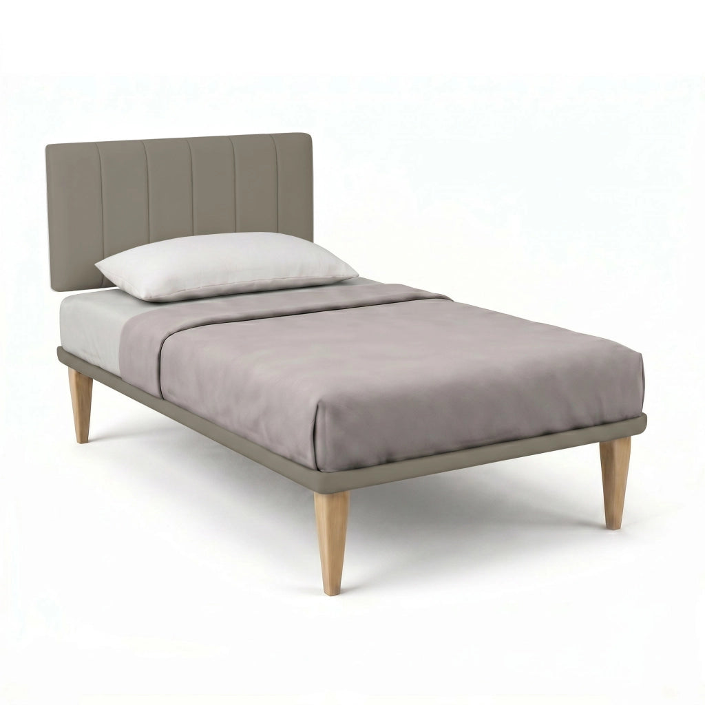 Letto 1 Piazza e Mezza con Rete Rivestita 120x200 cm Similpelle Cappuccino Tessis Testata Vertical