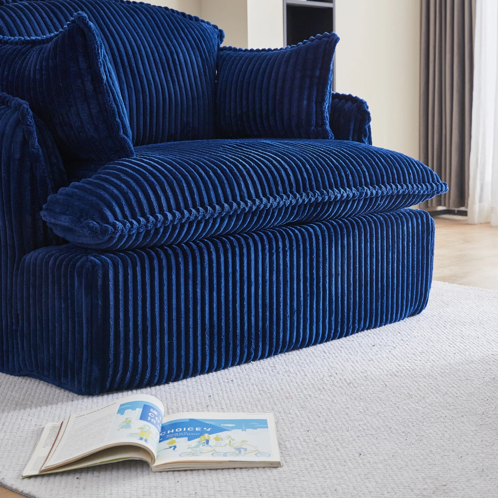 Poltrona con pouf 115x89x77 cm compressa in flanella blu