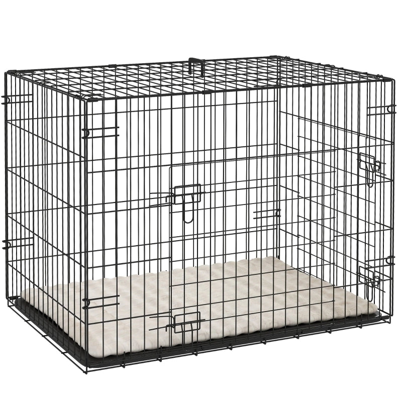 Gabbia pieghevole per cani con 2 porte e cuscino, 75 cm, nera