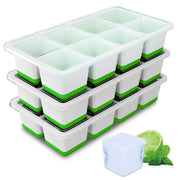 Stampo per cubetti di ghiaccio, grande, set da 3 pezzi, senza BPA, con coperchio, colore verde