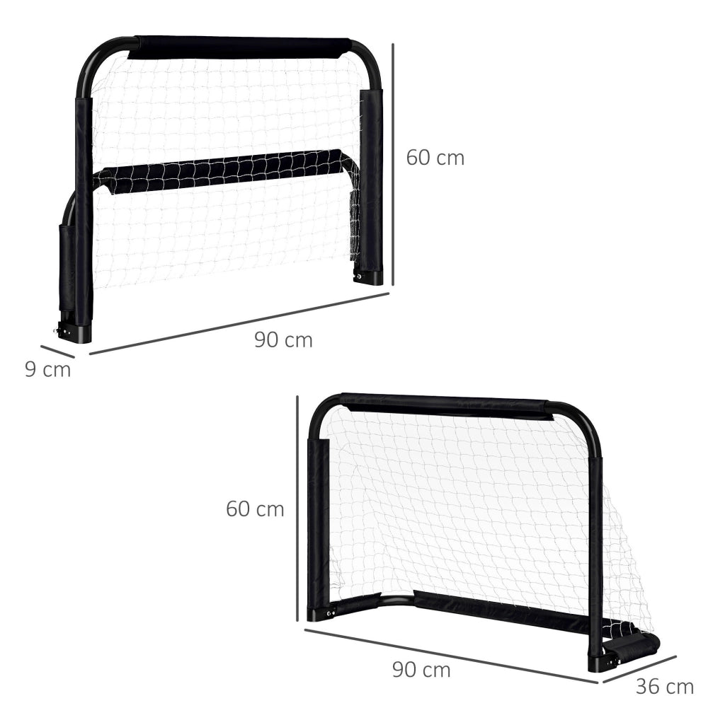 Set di 2 porte da calcio pieghevoli 90x36x60 cm in metallo nero