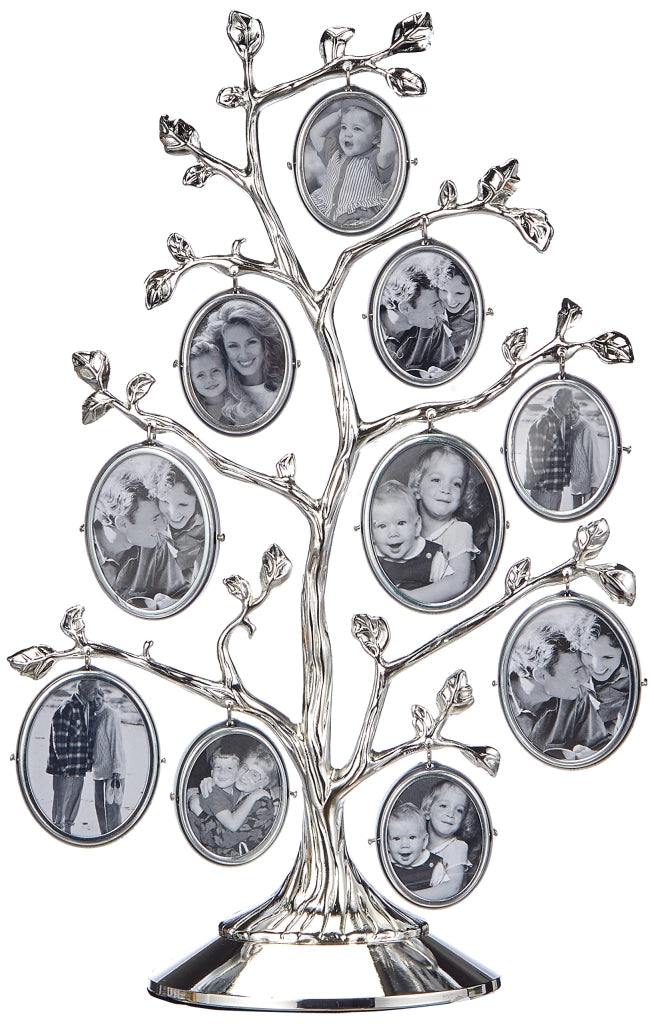 Cornice per foto a forma di albero genealogico, per 10 foto, in argento, con trattamento antiruggine