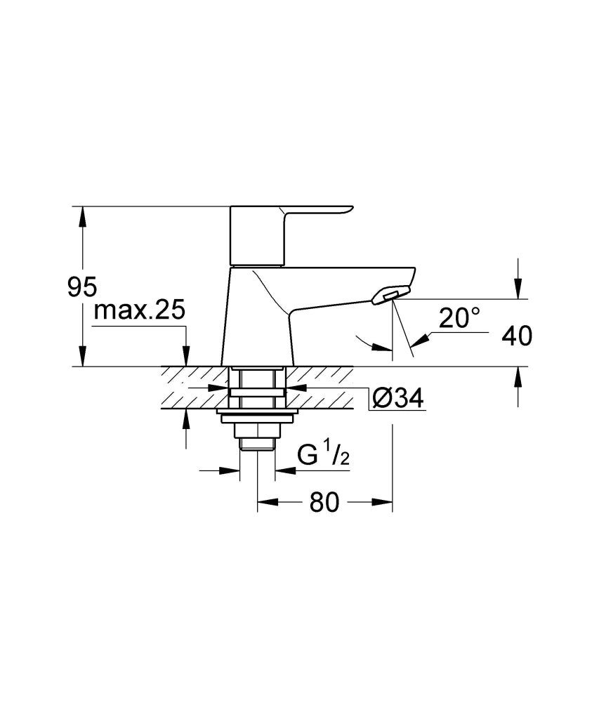 Rubinetto per lavabo BauEdge 1/2" formato XS, cromo, 20421000