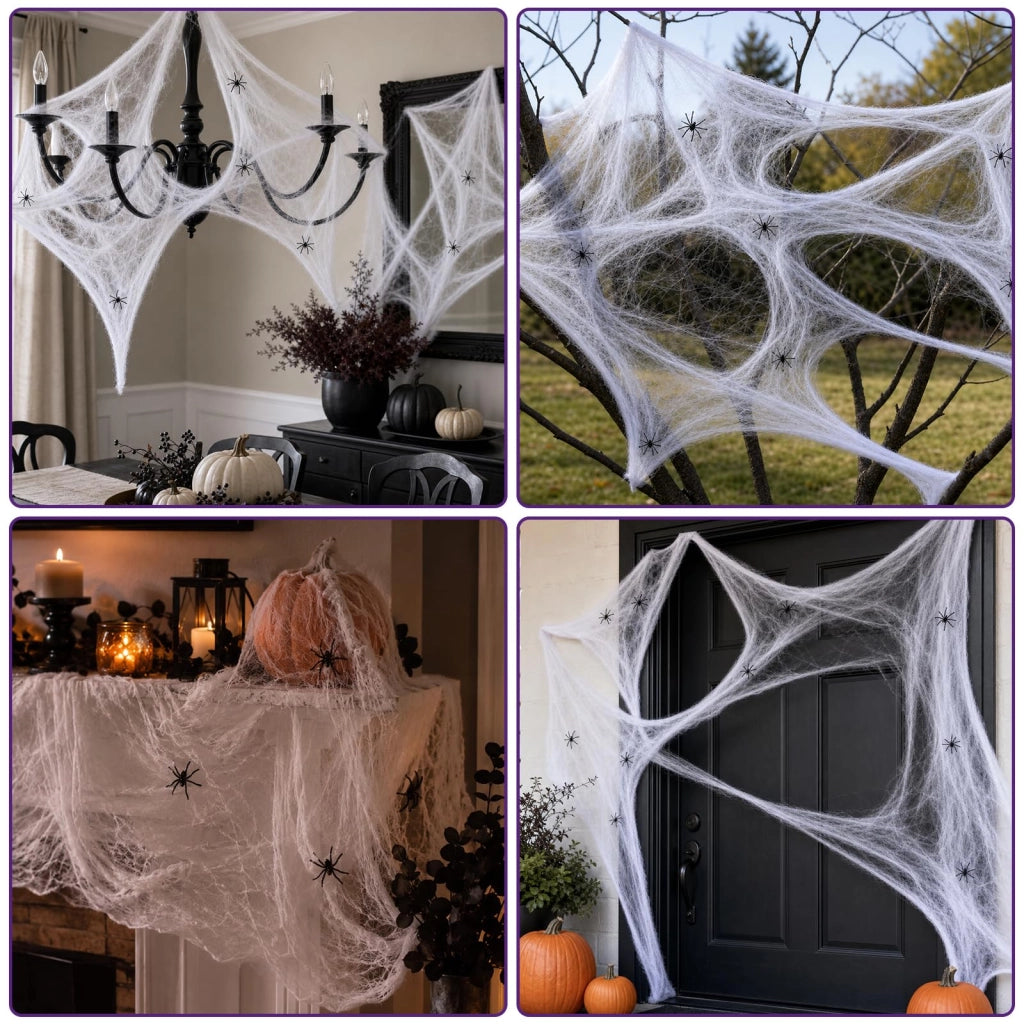Rete di ragno da 500 g, contenente 100 ragni, decorazione per Halloween, aspetto realistico