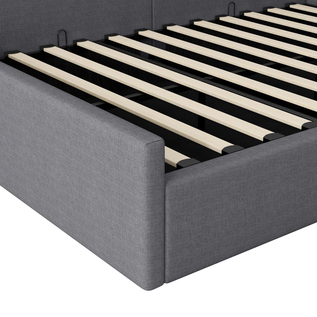 Letto da giorno 140 × 200 cm con vano contenitore in lino grigio struttura in legno MDF e compensato