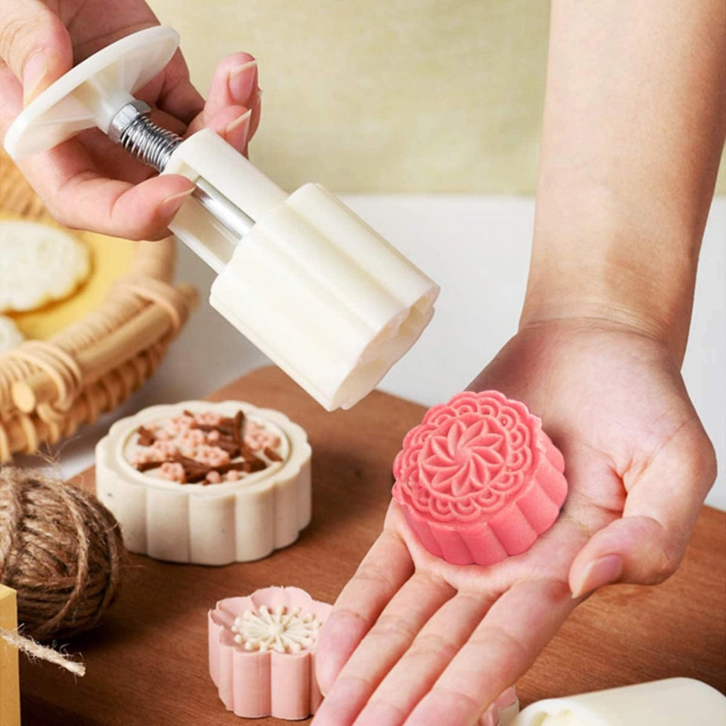 Set per stampare dolcetti a forma di torta di luna, 50 g, 8 pezzi, pressa per biscotti in plastica