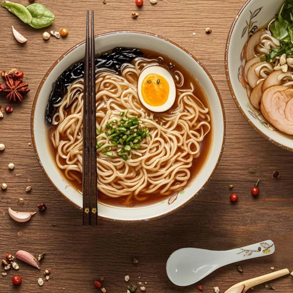 Set di ciotole per ramen, 2 pezzi da 1200 ml, in Vetroceramica, con bacchette e cucchiaio