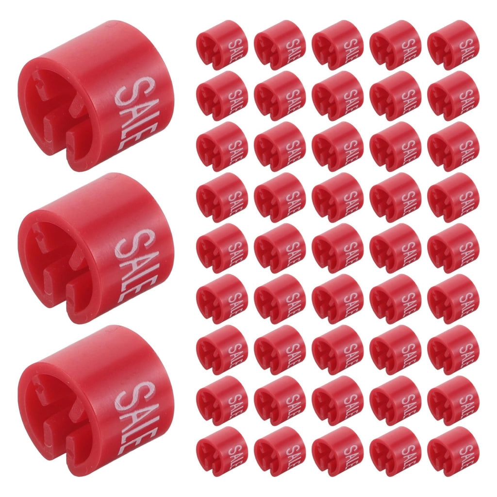 100 etichette per espositori di appendiabiti, colore rosso, in plastica, con la scritta "SALDI"