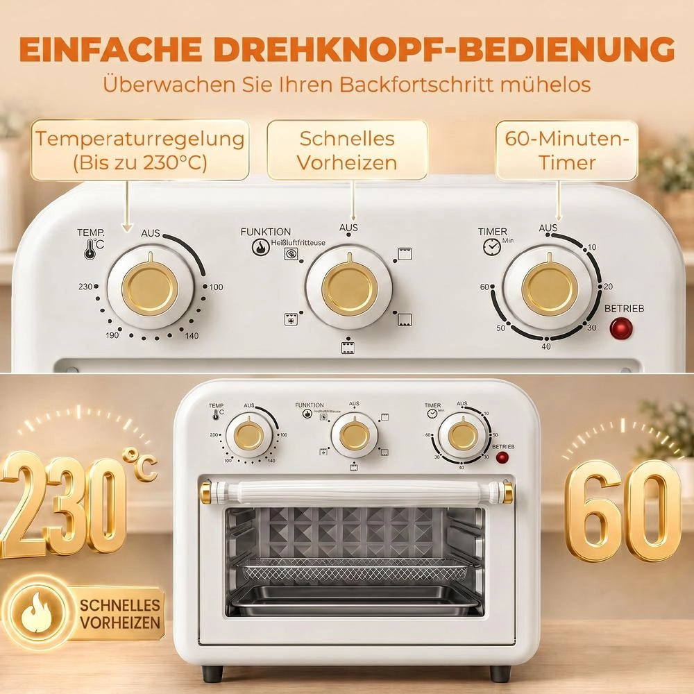 Mini Fornetto Elettrico Ventilato e Friggitrice ad Aria 12 Litri 5 Programmi Timer 60 Minuti Compatto Salvaspazio per Casa
