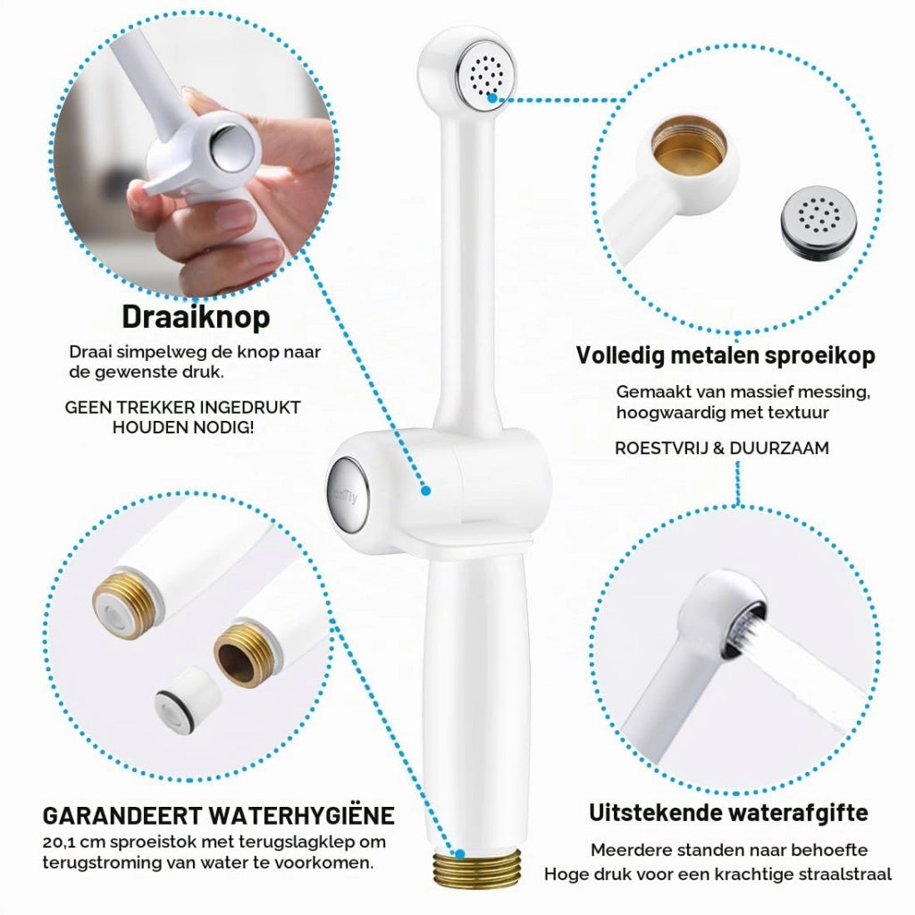 Spruzzatore per bidet manuale, 20 cm, in ottone, bianco, con valvola anti-riflusso