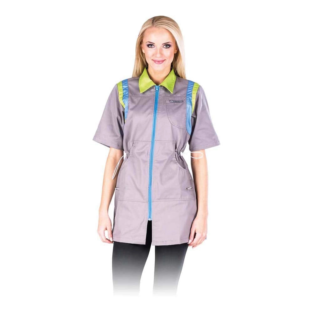 Grembiuli da lavoro, modello femminile, grigio, azzurro chiaro e verde chiaro, taglia XXL