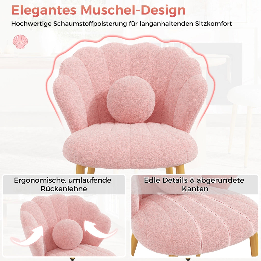 Set di 4 sedie da pranzo 60x62,5x83 cm in tessuto rosa con schienale a conchiglia