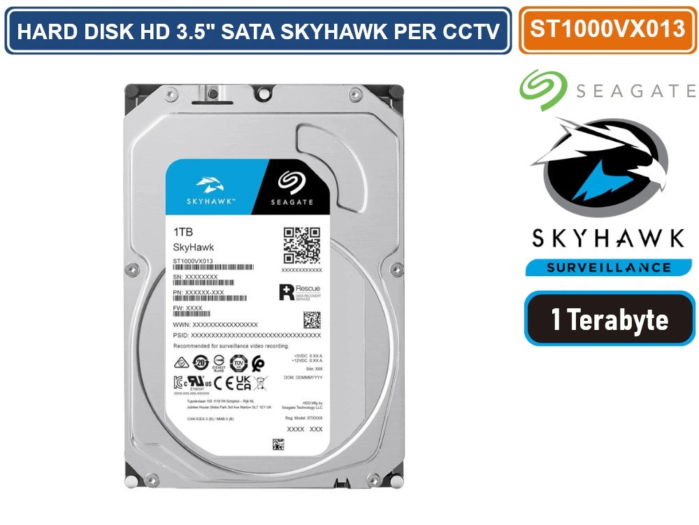 HARD DISK HD 3,5" SATA SKYHAWK 1000 GB 1TB 6Gb/s SEAGATE ST1000VX013 CCTV