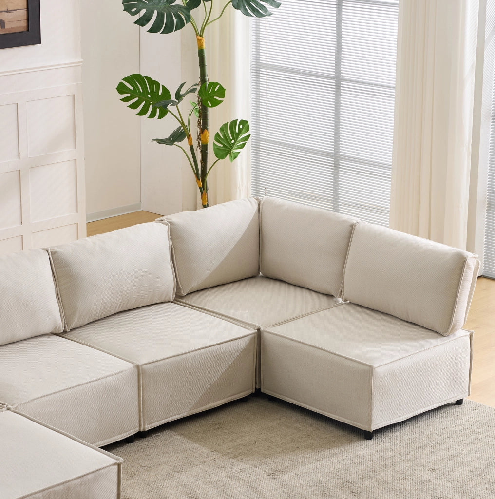 Divano modulare ULEVR 308x152x77 cm, 6 moduli combinabili in configurazione L, U o letto, beige