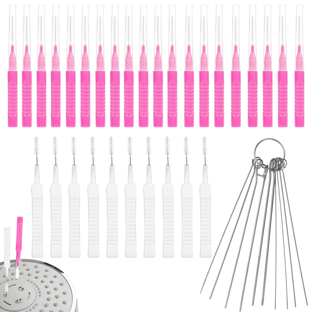 Set per la pulizia del soffione della doccia, composto da 40 pezzi, con spazzole e aghi, di colore rosa e rosso